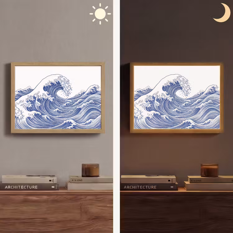 Lightbox - Wandlamp - Golf - Japans - Zee - Illustratie - Blauw — 6