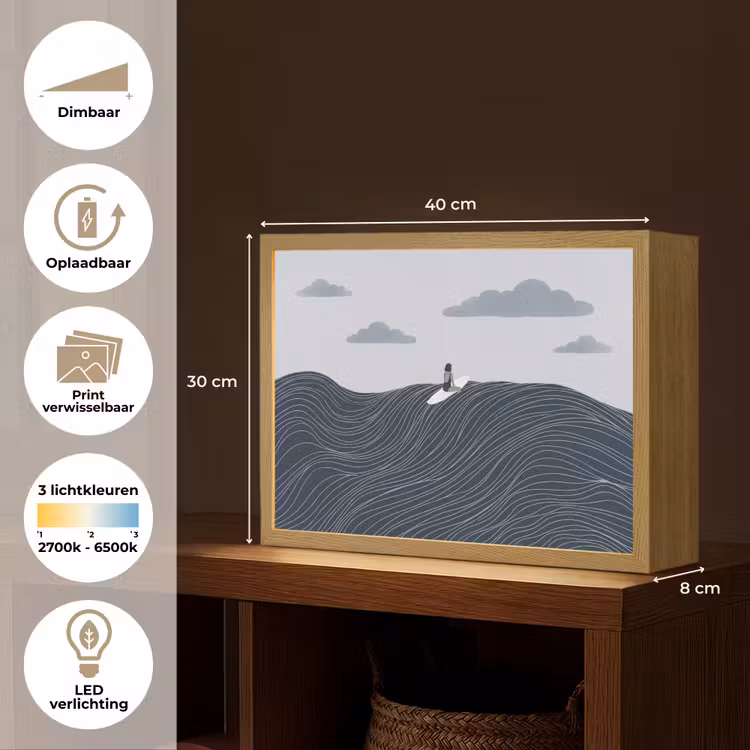 Lightbox - Wandlamp - Persoon - Surfen - Oceaan - Natuur - Modern — 10