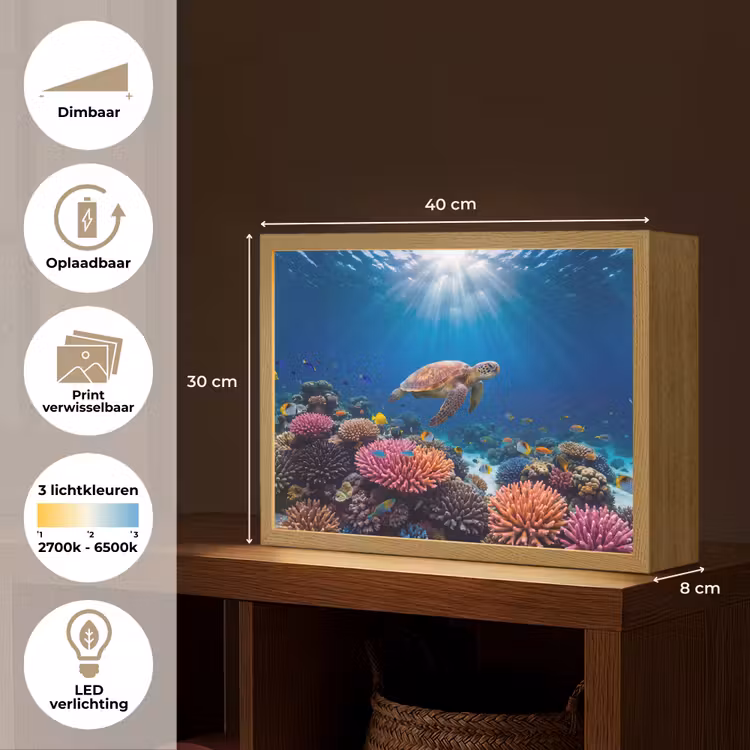 Lightbox - Wandlamp - Schildpad - Koraalrif - Oceaan - Dieren - Blauw — 10