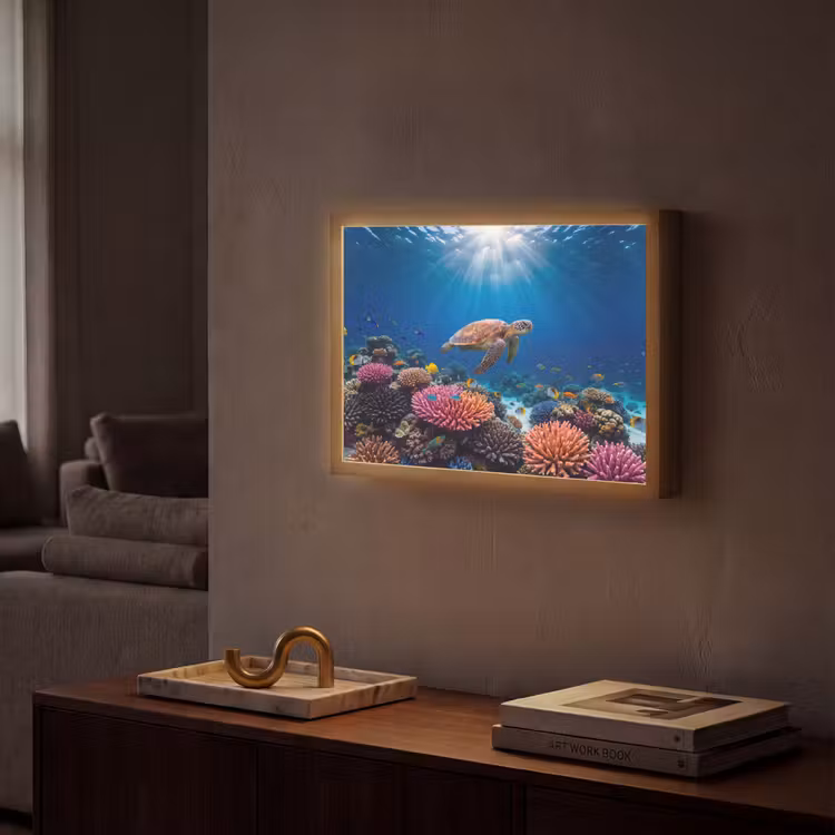 Lightbox - Wandlamp - Schildpad - Koraalrif - Oceaan - Dieren - Blauw — 2