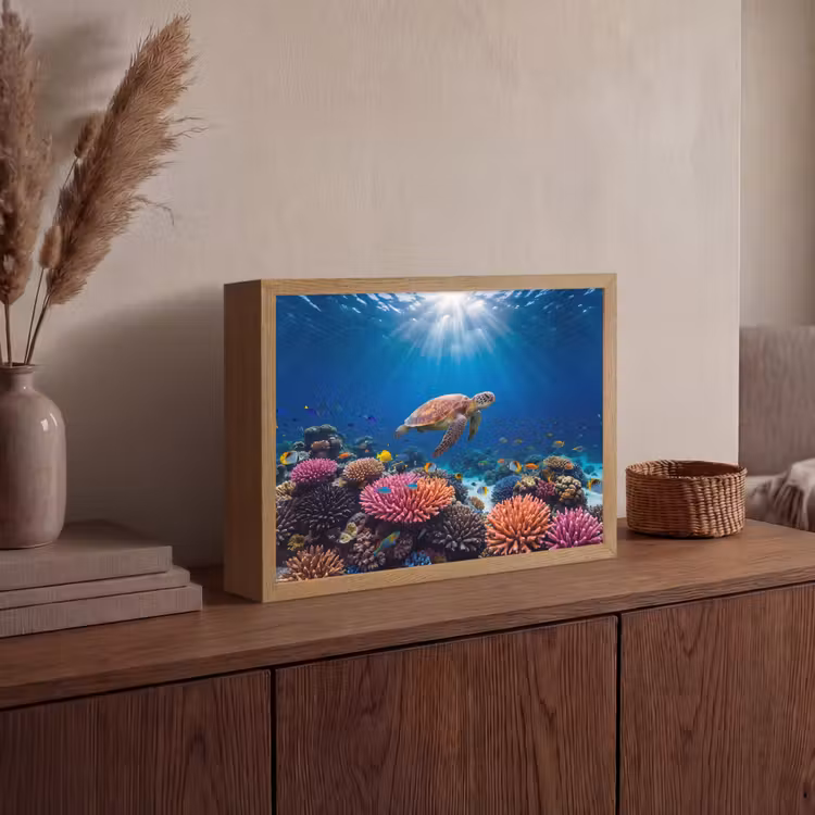 Lightbox - Wandlamp - Schildpad - Koraalrif - Oceaan - Dieren - Blauw — 4