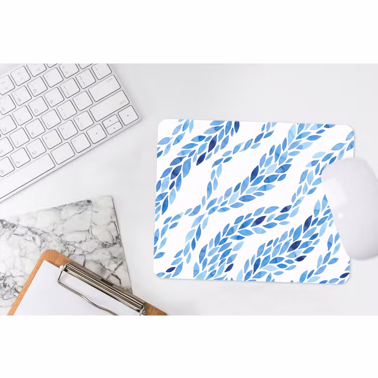 Muismat - Bladeren - Aquarel - Patroon - Modern - Blauw — 2