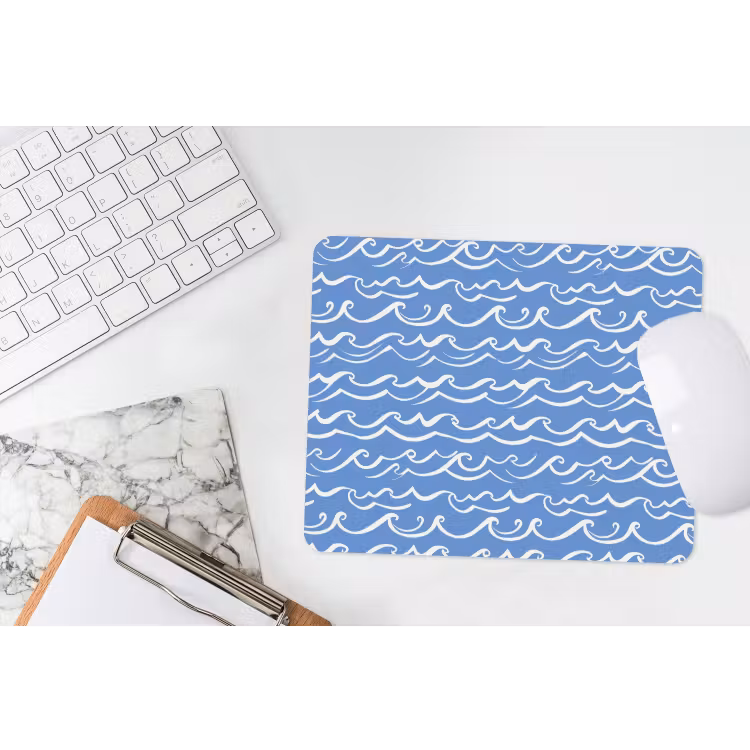 Muismat - Blauw - Wit - Simpel - Getekend - Golven — 2