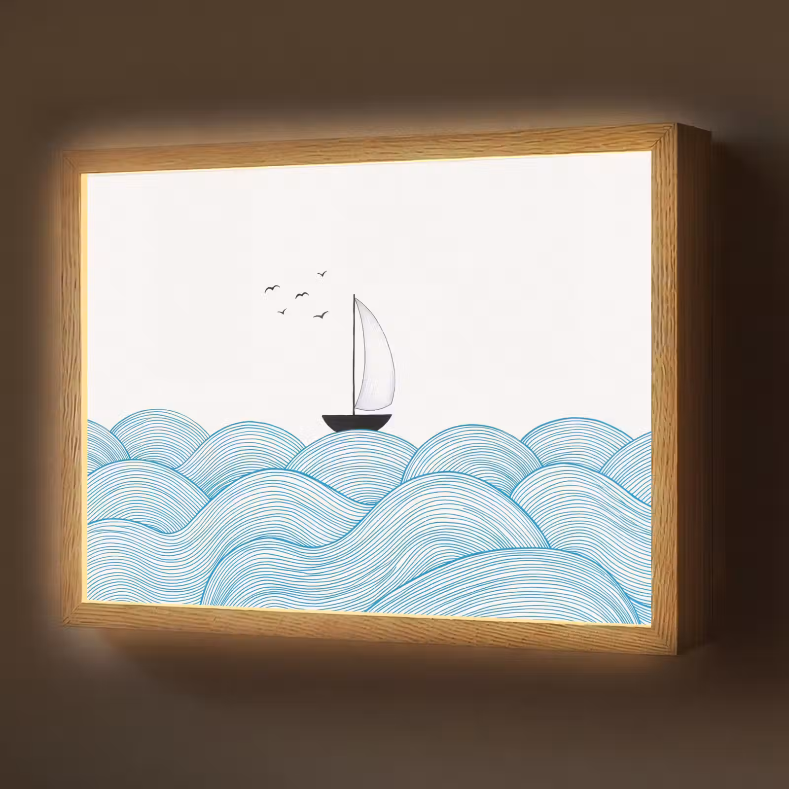 Lightbox - Wandlamp - Zeilboot - Golven - Zee - Illustratie - Blauw — 1