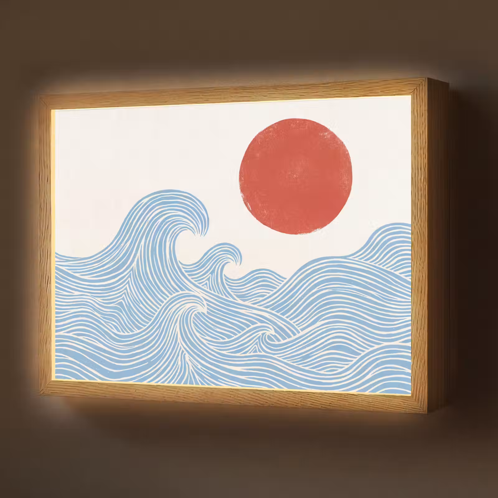 Lightbox - Wandlamp - Zon - Golven - Oceaan - Abstract - Rood — 1