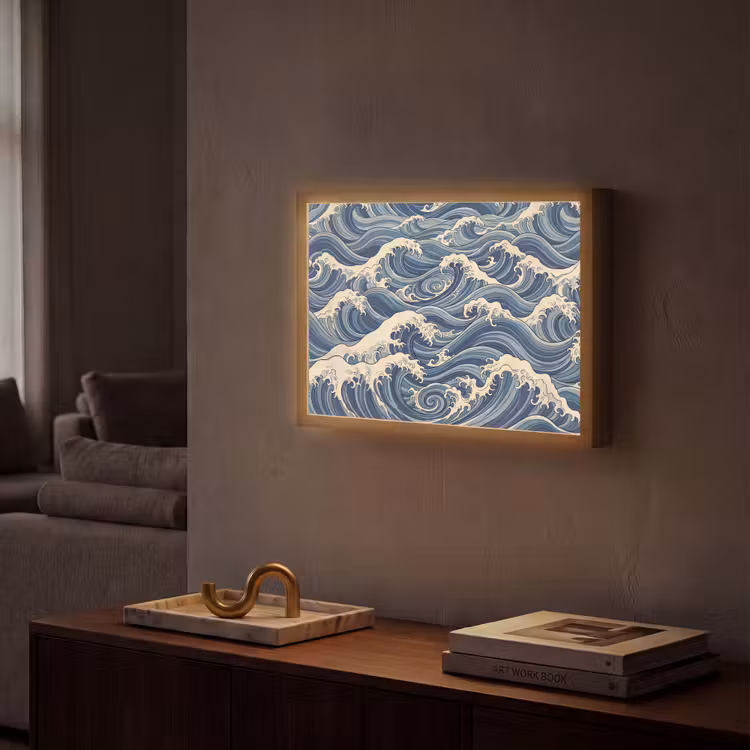 Lightbox - Wandlamp - Golven - Zee - Natuur - Abstract - Blauw — 2
