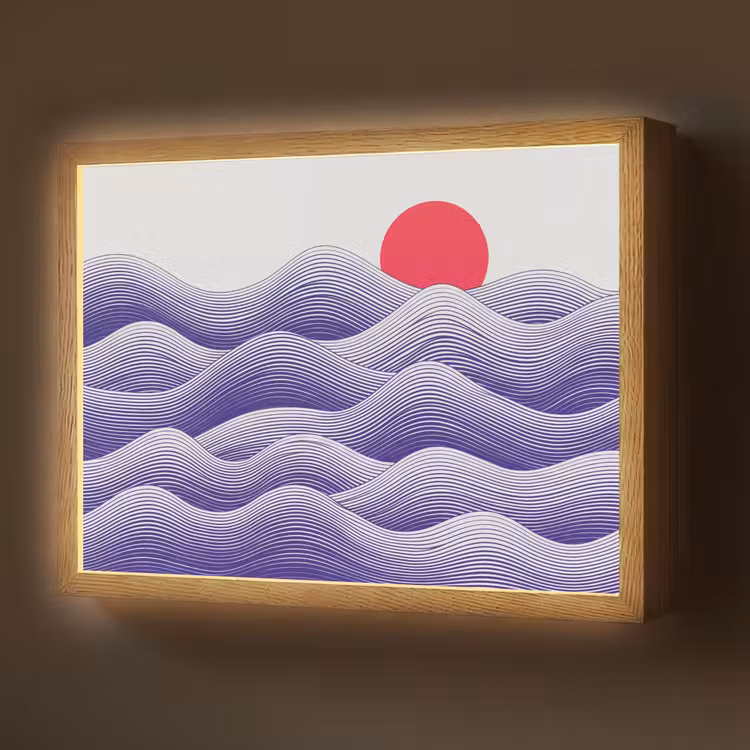 Lightbox - Wandlamp - Golven - Zon - Natuur - Abstract - Rood — 1