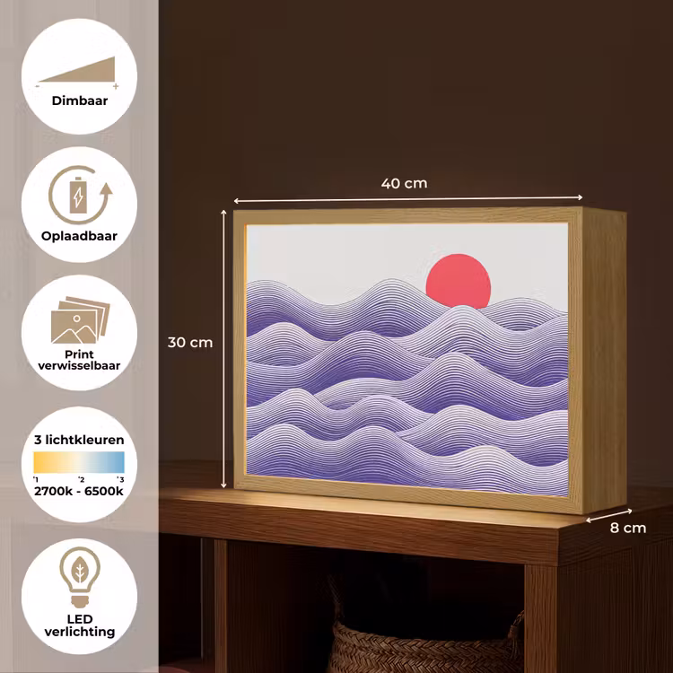 Lightbox - Wandlamp - Golven - Zon - Natuur - Abstract - Rood — 10