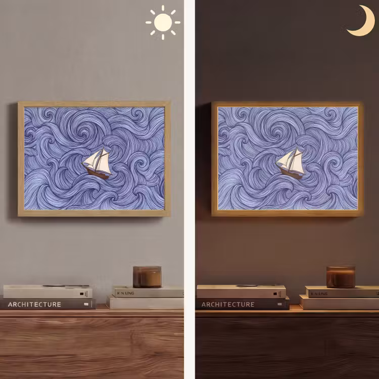 Lightbox - Wandlamp - Schip - Golven - Zee - Illustratie - Blauw — 6