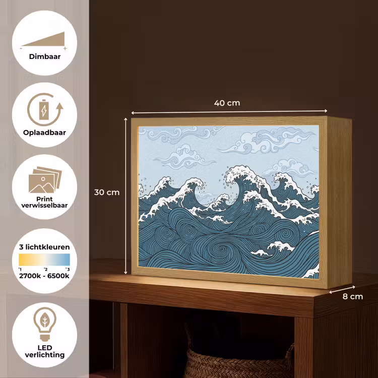 Lightbox - Wandlamp - Zee - Golven - Japans - Natuur - Blauw — 10