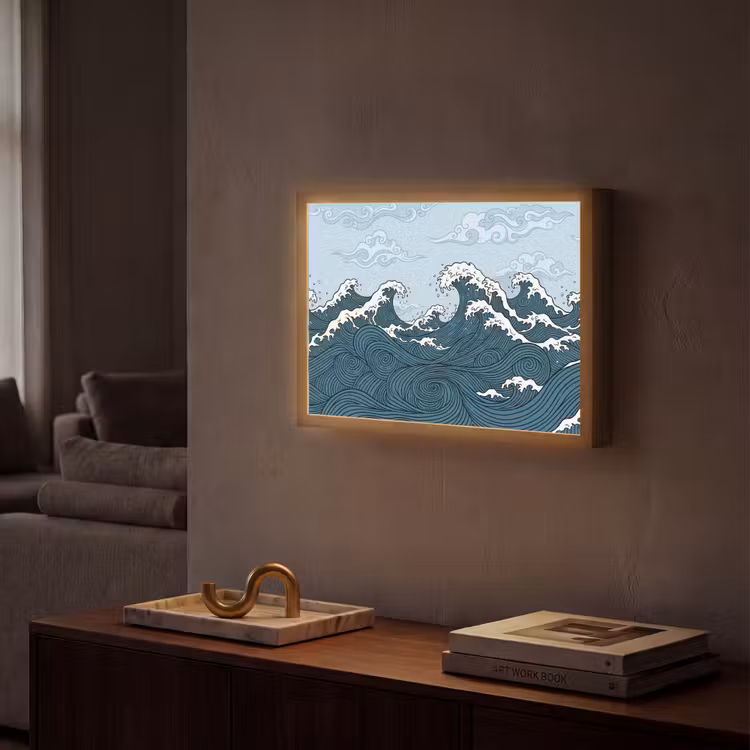 Lightbox - Wandlamp - Zee - Golven - Japans - Natuur - Blauw — 2