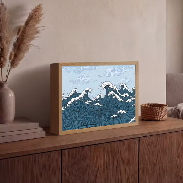 Lightbox - Wandlamp - Zee - Golven - Japans - Natuur - Blauw — 4