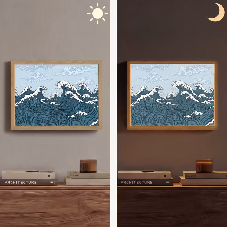 Lightbox - Wandlamp - Zee - Golven - Japans - Natuur - Blauw — 6