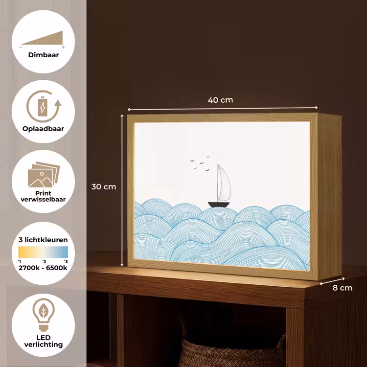 Lightbox - Wandlamp - Zeilboot - Golven - Zee - Illustratie - Blauw — 10