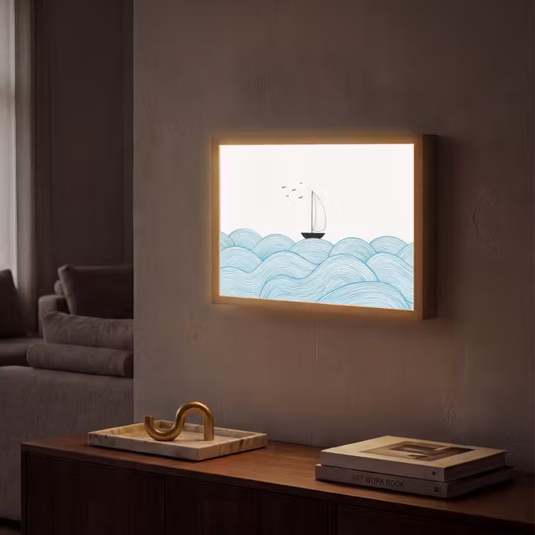 Lightbox - Wandlamp - Zeilboot - Golven - Zee - Illustratie - Blauw — 2