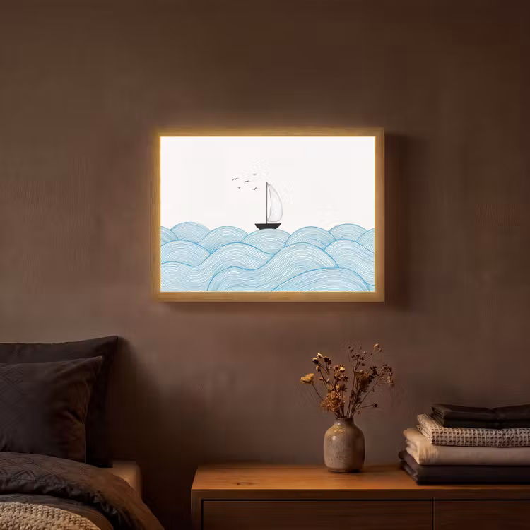 Lightbox - Wandlamp - Zeilboot - Golven - Zee - Illustratie - Blauw — 3