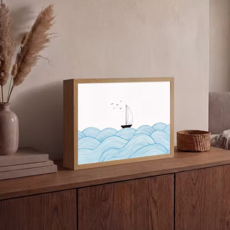 Lightbox - Wandlamp - Zeilboot - Golven - Zee - Illustratie - Blauw — 4