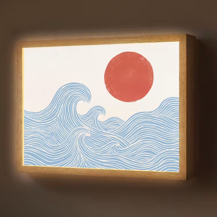 Lightbox - Wandlamp - Zon - Golven - Oceaan - Abstract - Rood — 1