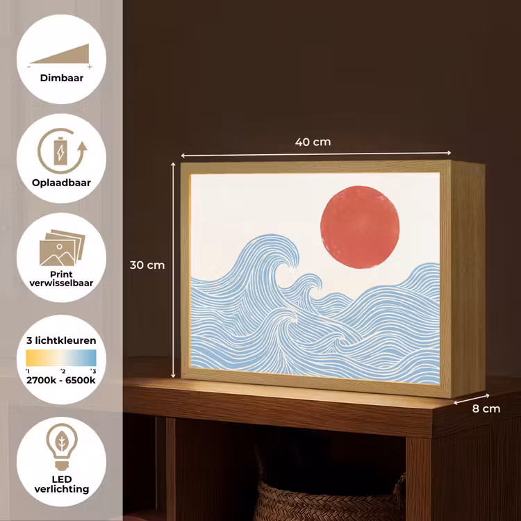 Lightbox - Wandlamp - Zon - Golven - Oceaan - Abstract - Rood — 10