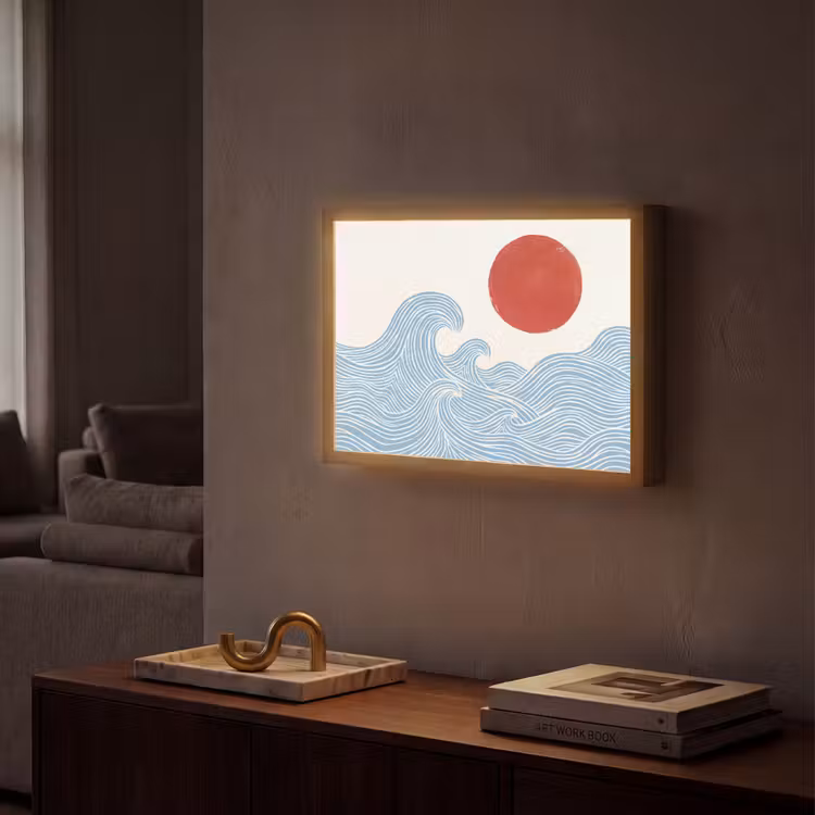 Lightbox - Wandlamp - Zon - Golven - Oceaan - Abstract - Rood — 2