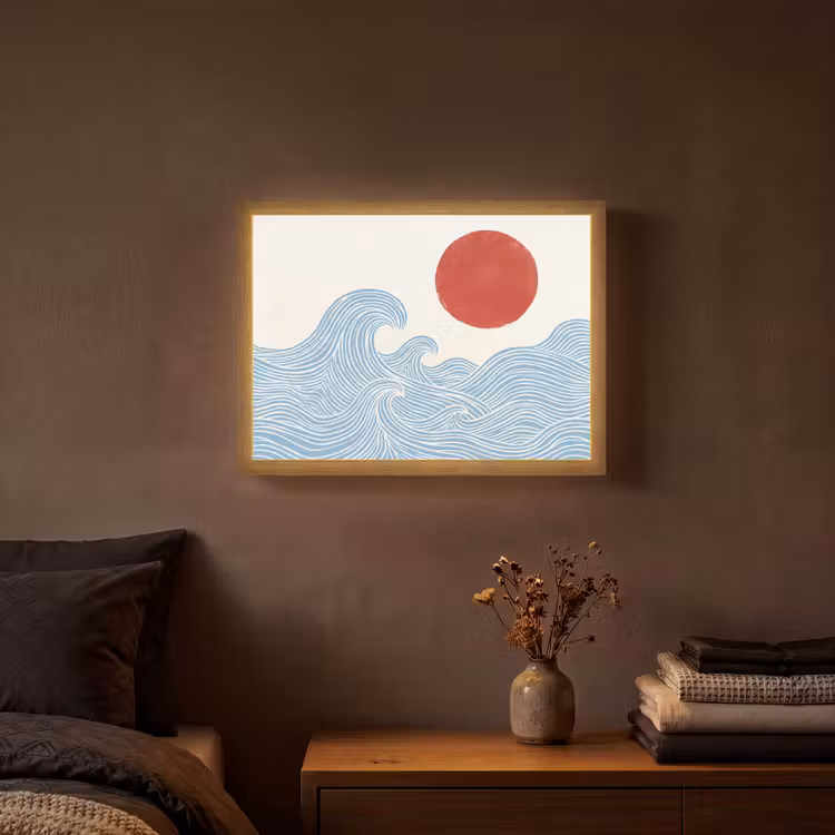 Lightbox - Wandlamp - Zon - Golven - Oceaan - Abstract - Rood — 3