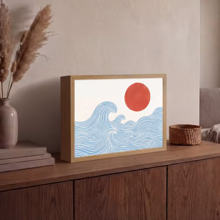 Lightbox - Wandlamp - Zon - Golven - Oceaan - Abstract - Rood — 4