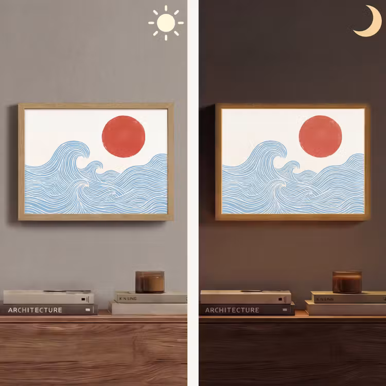 Lightbox - Wandlamp - Zon - Golven - Oceaan - Abstract - Rood — 6