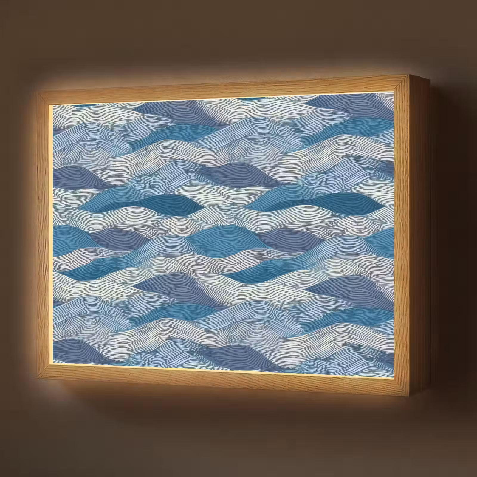 Lightbox - Wandlamp - Getekend - Blauw - Wit - Golvend - Streepjes — 1
