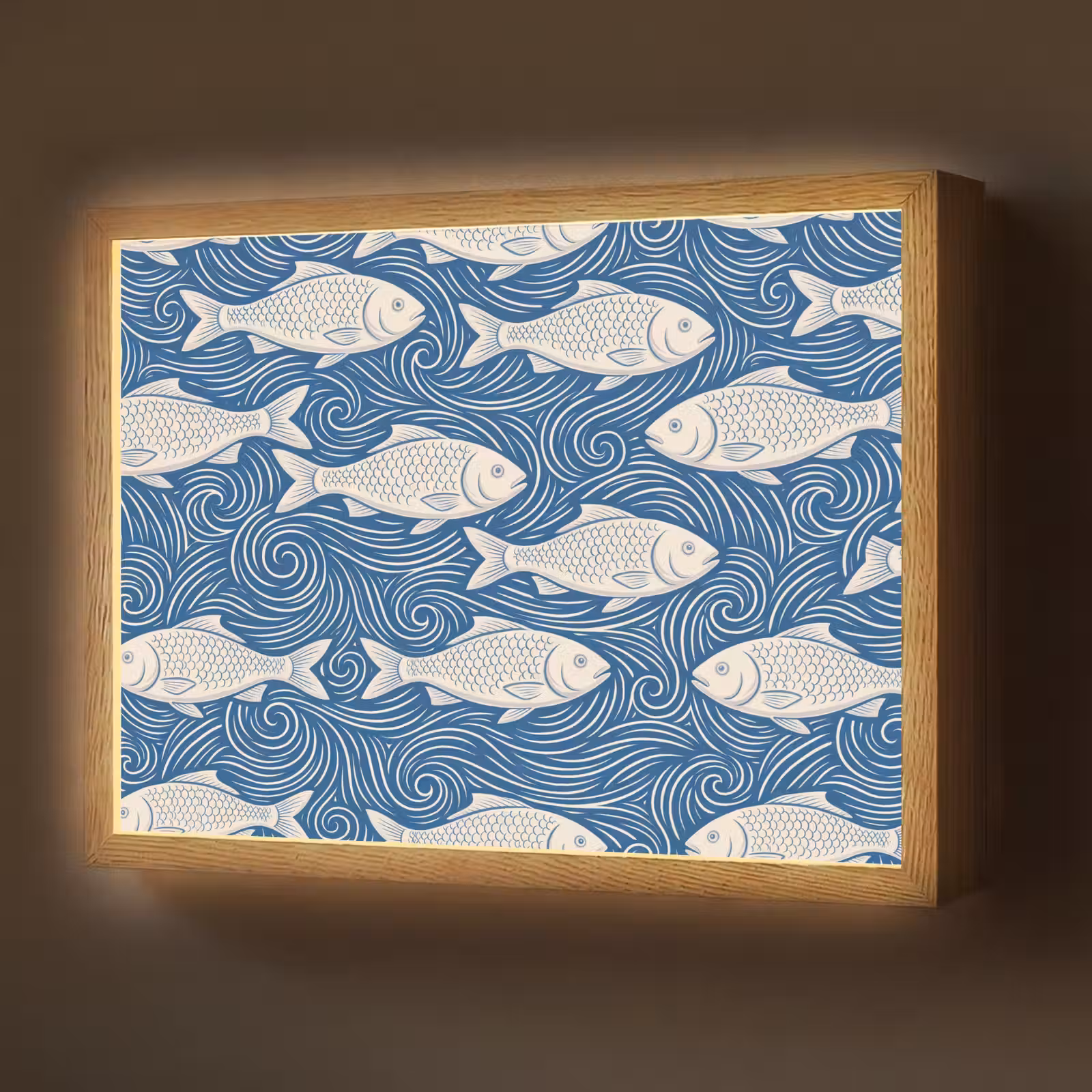 Lightbox - Wandlamp - Vis - Water - Patroon - Grafisch - Blauw — 1