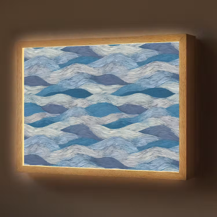 Lightbox - Wandlamp - Getekend - Blauw - Wit - Golvend - Streepjes — 1