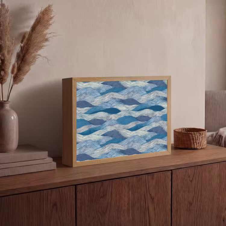 Lightbox - Wandlamp - Getekend - Blauw - Wit - Golvend - Streepjes — 4