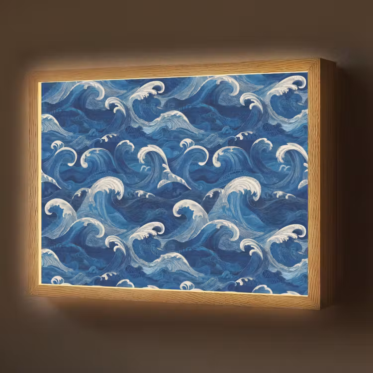 Lightbox - Wandlamp - Japans - Oceaan - Golven - Blauw — 1