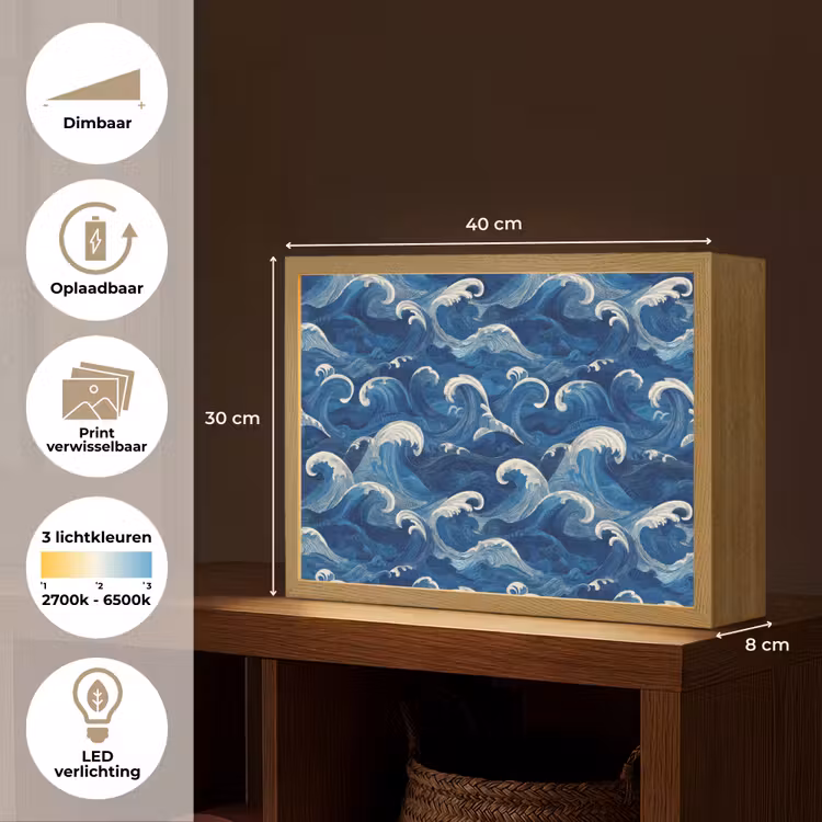 Lightbox - Wandlamp - Japans - Oceaan - Golven - Blauw — 10