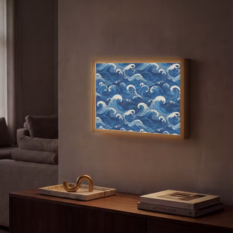 Lightbox - Wandlamp - Japans - Oceaan - Golven - Blauw — 2