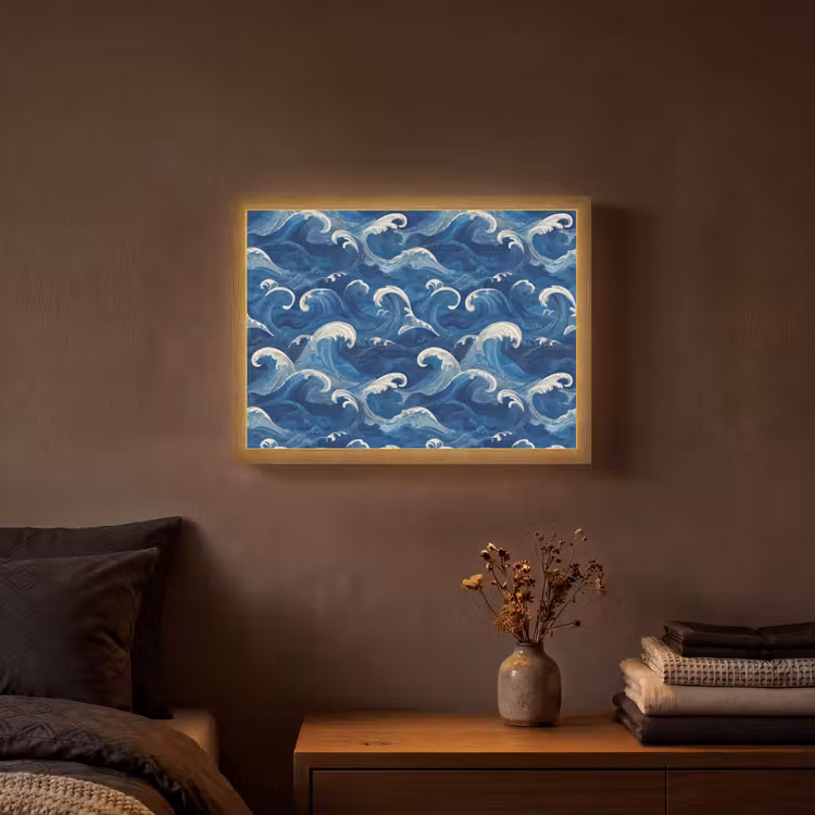 Lightbox - Wandlamp - Japans - Oceaan - Golven - Blauw — 3