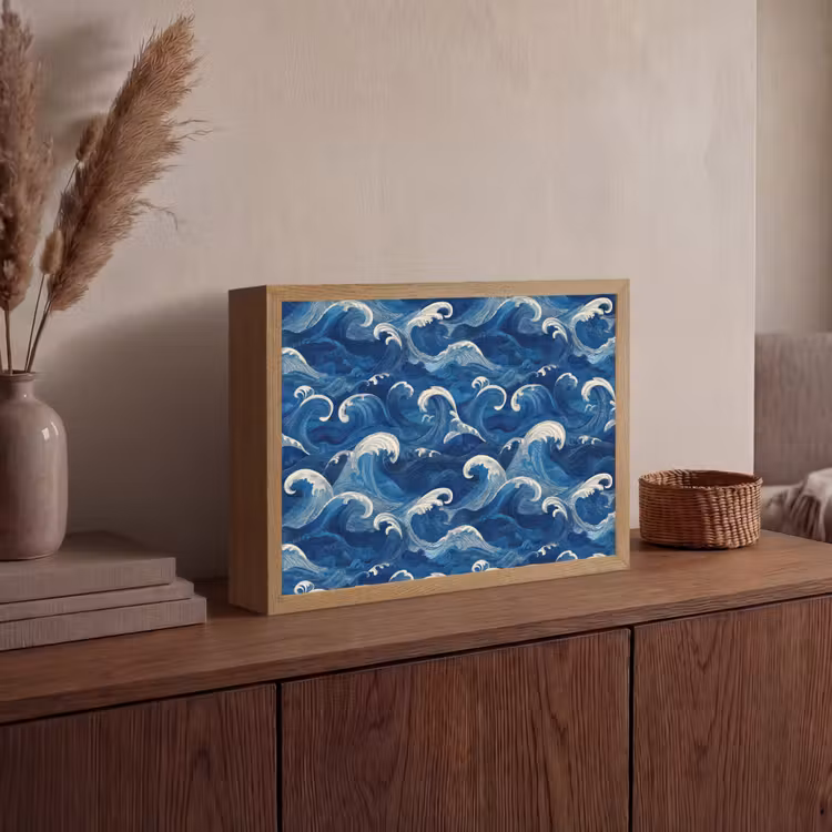 Lightbox - Wandlamp - Japans - Oceaan - Golven - Blauw — 4