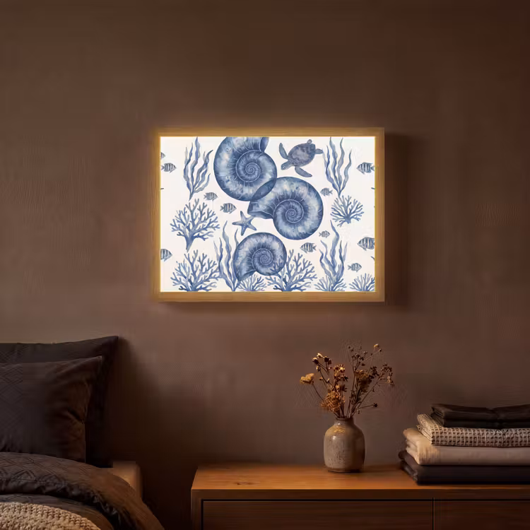 Lightbox - Wandlamp - Schelp - Spiraal - Zeeleven - Aquarel - Blauw — 3