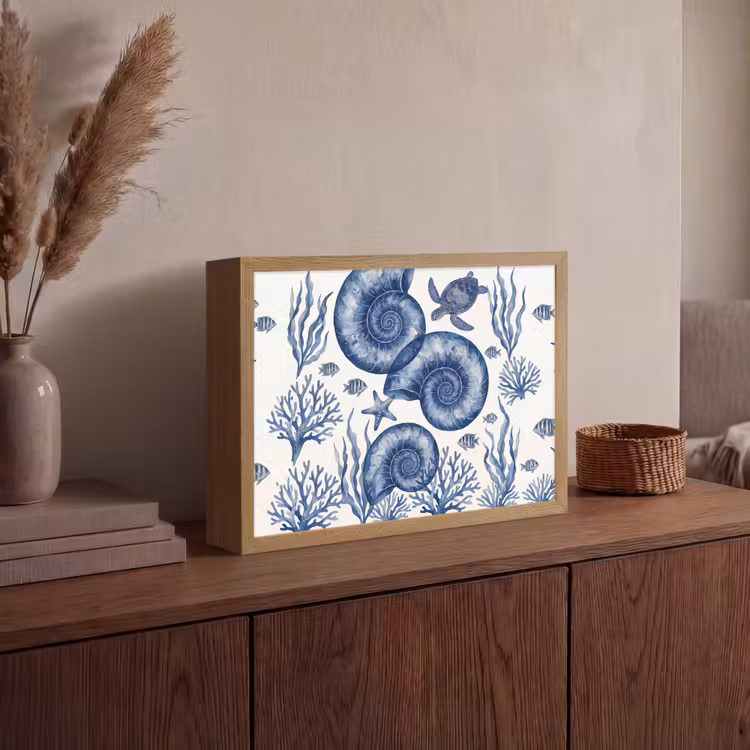 Lightbox - Wandlamp - Schelp - Spiraal - Zeeleven - Aquarel - Blauw — 4