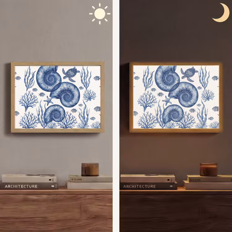 Lightbox - Wandlamp - Schelp - Spiraal - Zeeleven - Aquarel - Blauw — 6