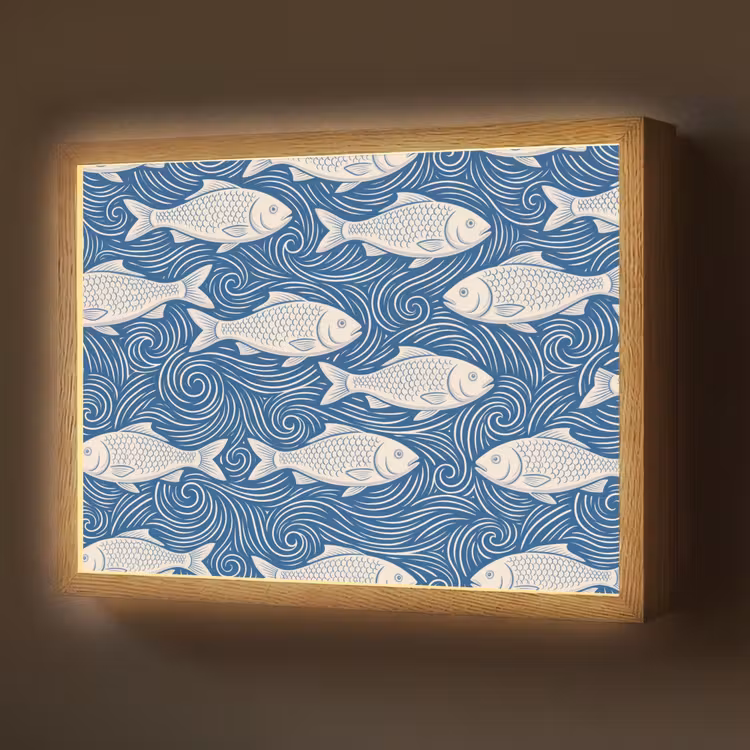 Lightbox - Wandlamp - Vis - Water - Patroon - Grafisch - Blauw — 1
