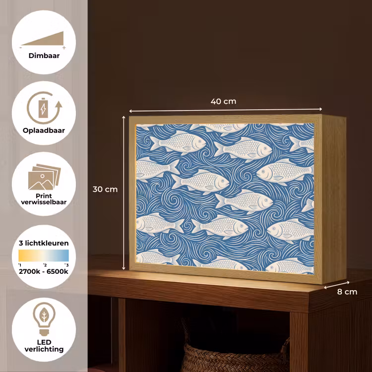 Lightbox - Wandlamp - Vis - Water - Patroon - Grafisch - Blauw — 10