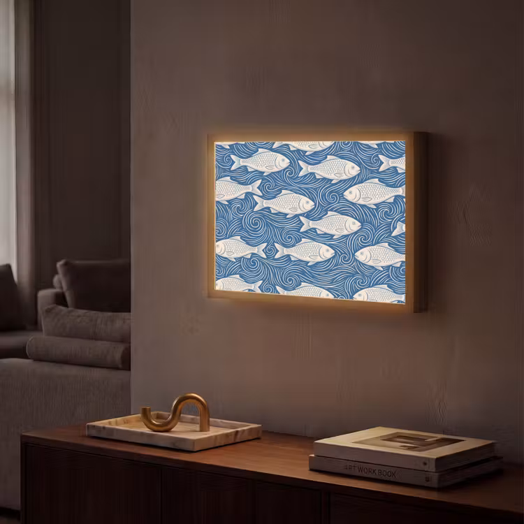 Lightbox - Wandlamp - Vis - Water - Patroon - Grafisch - Blauw — 2
