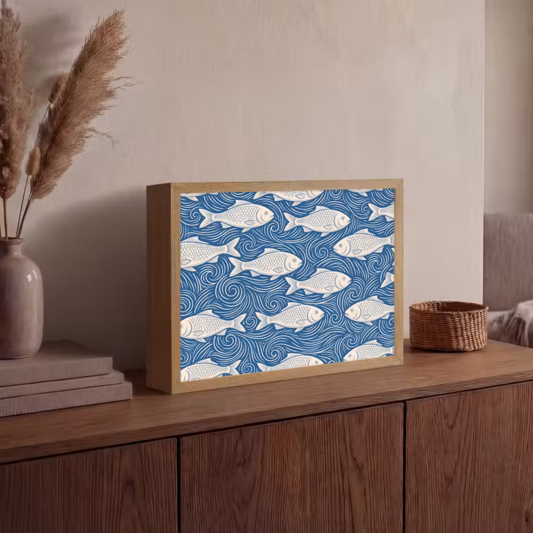 Lightbox - Wandlamp - Vis - Water - Patroon - Grafisch - Blauw — 4