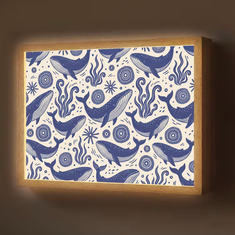 Lightbox - Wandlamp - Walvis - Onderwater - Dieren - Abstract - Blauw — 1