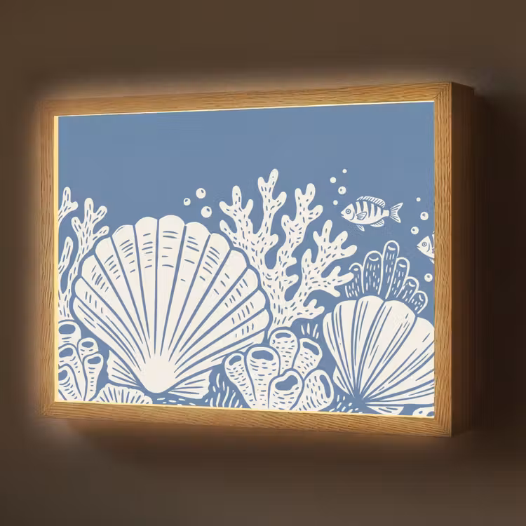 Lightbox - Wandlamp - Zeeleven - Koraal - Schelp - Vis - Illustratie - Onderwater — 1