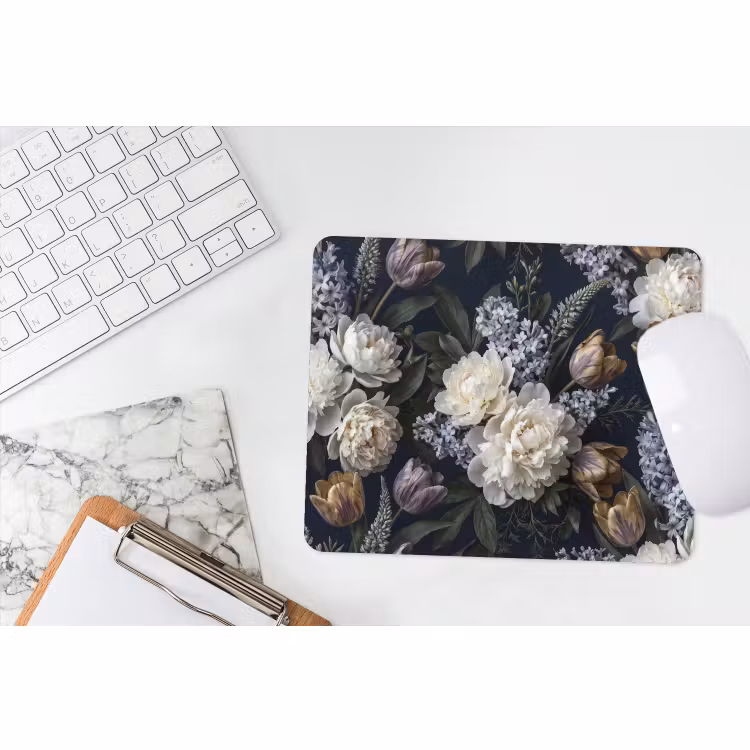 Muismat - Bloemen - Donker - Elegant - Natuur - Wit — 2