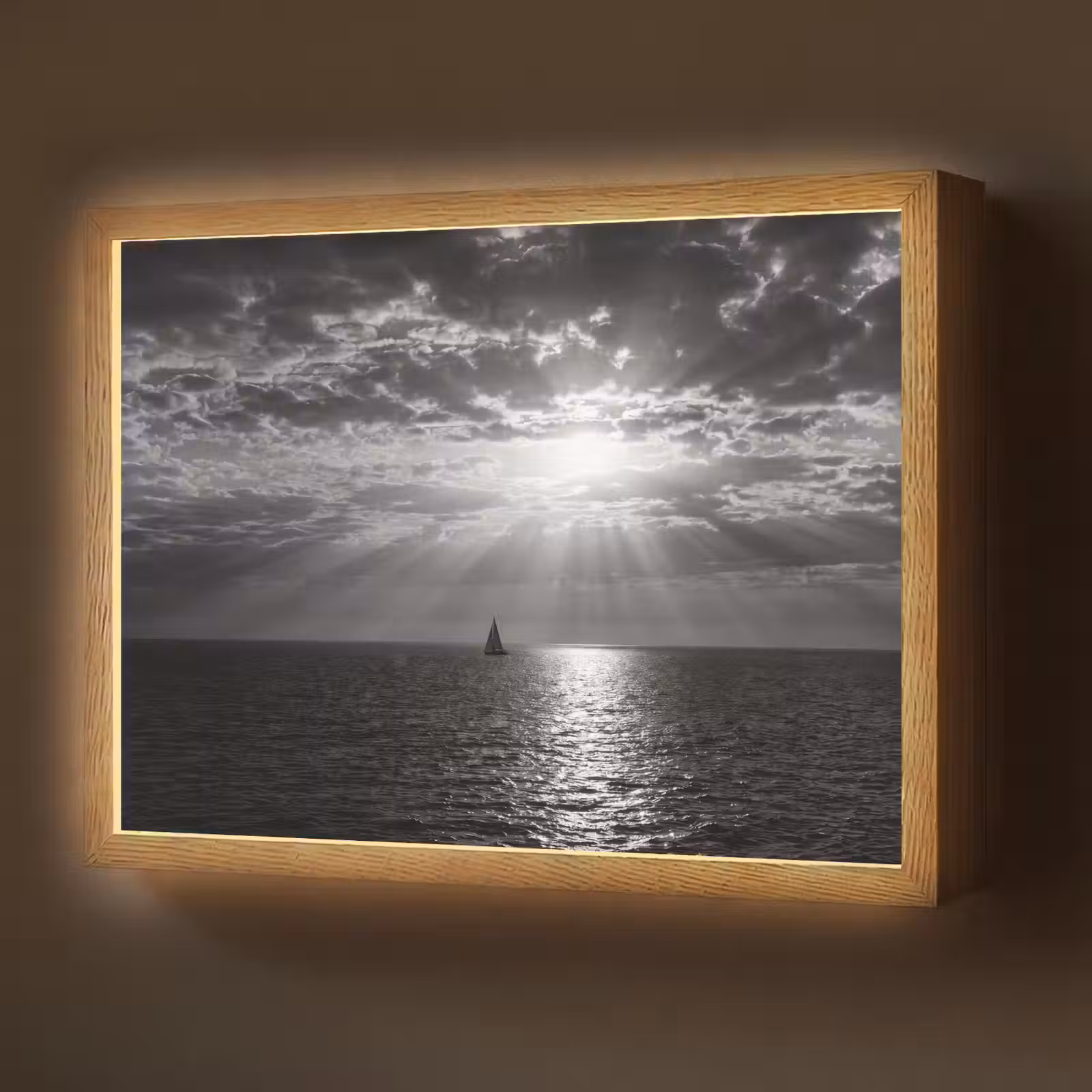 Lightbox - Wandlamp - Water - Boot - Lucht - Natuur - Zwart-wit — 1