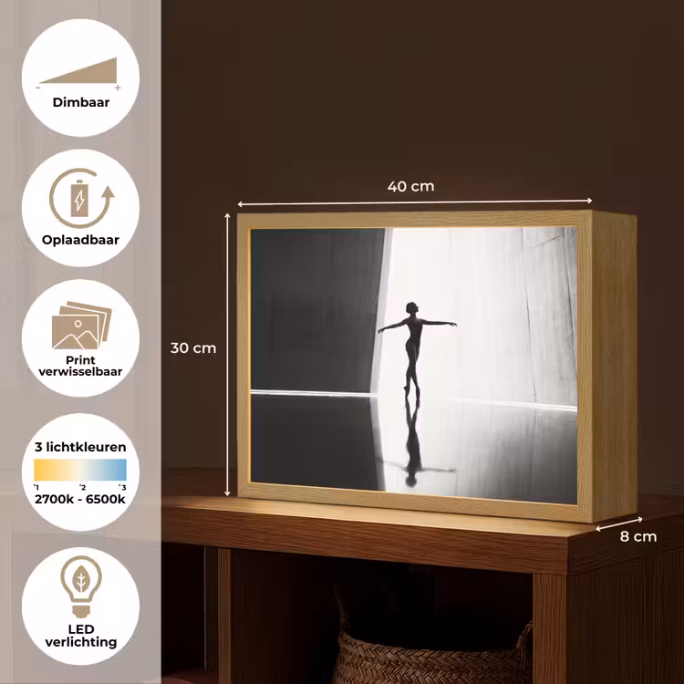 Lightbox - Wandlamp - Danser - Silhouette - Kunst - Modern - Zwart-wit — 10
