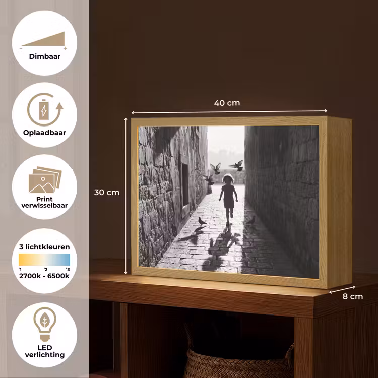 Lightbox - Wandlamp - Kind - Vogel - Straat - Zwart-wit - Spelen — 10