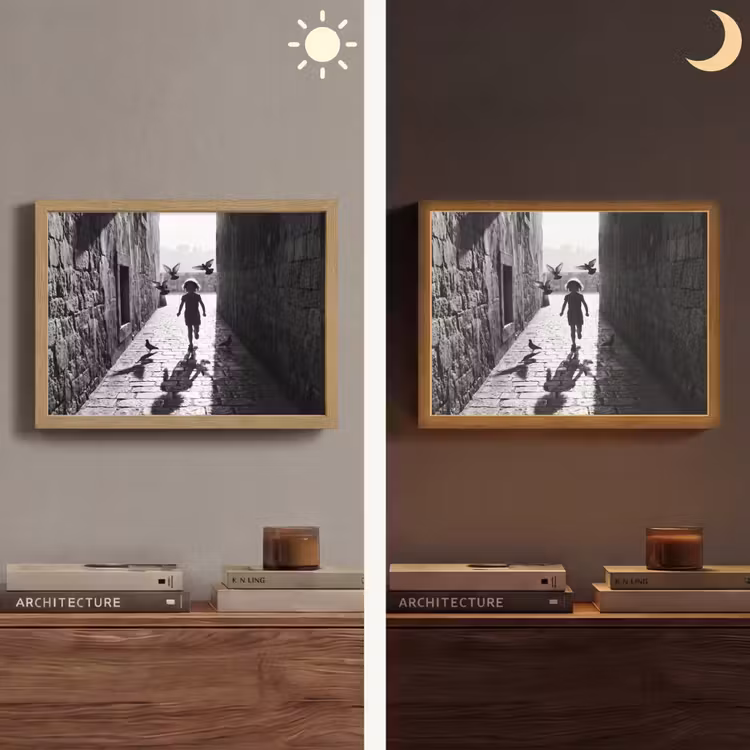Lightbox - Wandlamp - Kind - Vogel - Straat - Zwart-wit - Spelen — 6